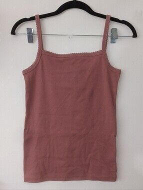 NWT Madewell 100% Cotton Rose Mauve Pink Tank Top W/Delicate Details Size XXS